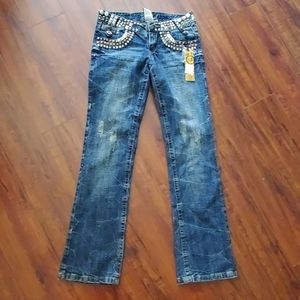 NWT Distressed jeans with brown & silver studs